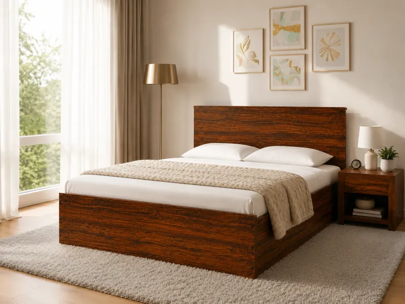 Rio Engineered Wood Queen Bed with Storage With Belle bedside table